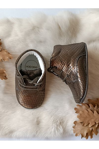 Hodore Printed Khaki Real Leather Baby Booties