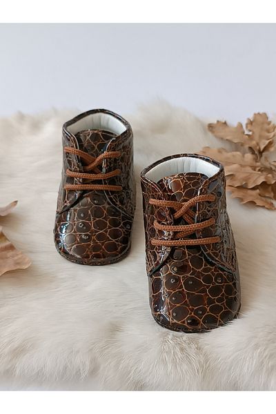 Hodore Printed Brown Genuine Leather Baby Booties