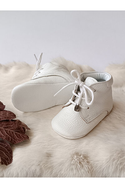 Hodore White Genuine Leather Baby Booties