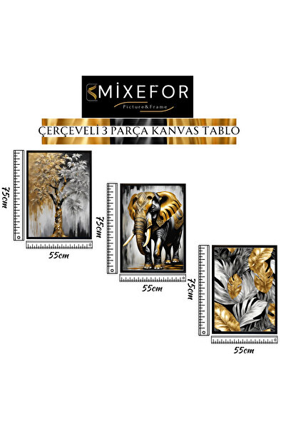 mixefor Çerçeveli 3 Parça Tablo Set-fil Ağaç Resim Kanvas Baskı Tablo -tek Tablo Ölçü 55cm X 75cm