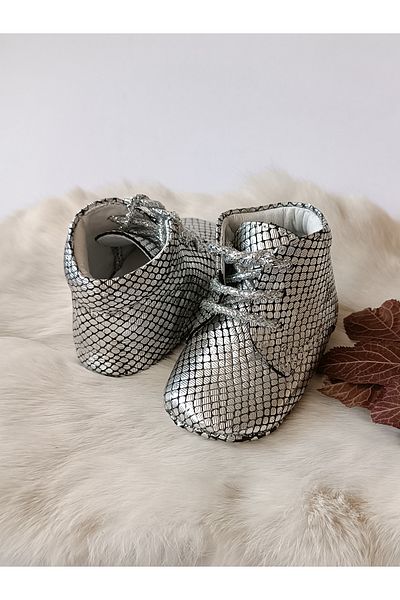 Hodore Silver Printed Genuine Leather Baby Booties