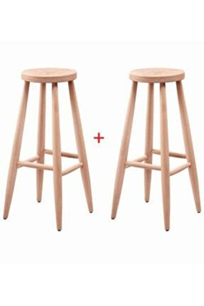 Anatolia Project Ahşap Yüksek Yuvarlak Bar Tabure Sandalye 2'li Ahşap Ham
