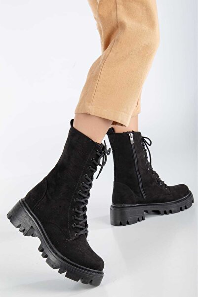 Tetaf Kadın Siyah Süet Bot&bootie&postal