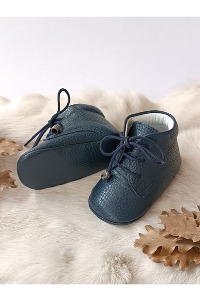 Hodore Navy Blue Genuine Leather Baby Booties