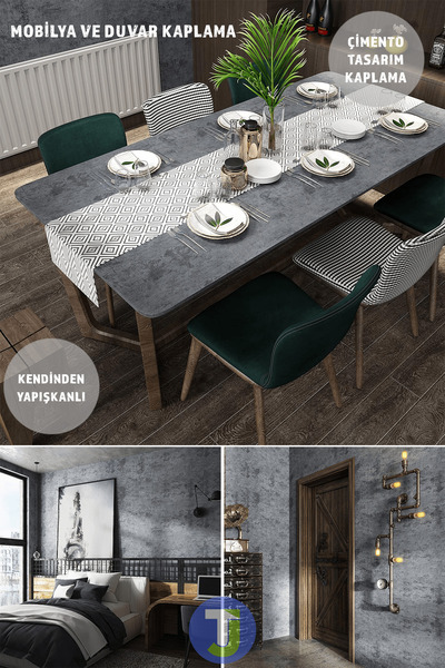 Technojet Kendinden yapışkanlı Çimento Görünümlü Mutfak Banyo Duvar Dolap Masa Kaplama 60cmX100cm