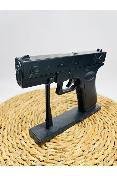 LİGHTER Glock Modeli GerçekBoyutta Metal Siyah Tabanca Çakmak /Standlı