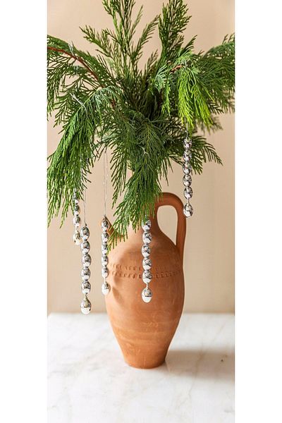 Emtory Home Ασημένιο 5 τεμάχια στολίδι δέντρο με χάντρες καμπάνα - Πρωτοχρονιάτικο στολίδι