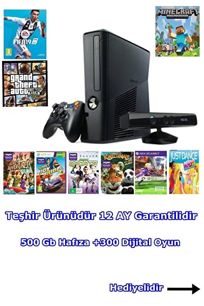 xbox 360 +300 Dijital Oyun+500 Gb Hdd+kinect Kamera+1 Ad Kol+teşhir Ürünü+hed...