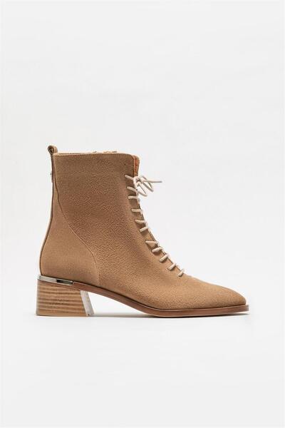 Elle Shoes Taba Deri Kadın Topuklu Bot