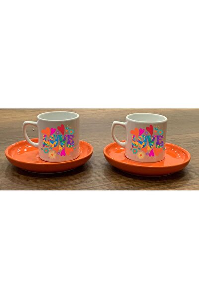 LADİJİTAL BASKI ÇÖZÜMLERİ مجموعة فناجين القهوة التركية Love Orange