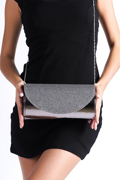 Moda Değirmeni Geantă de seară argintie pentru femei cu sclipici platină BG1178-310-0004