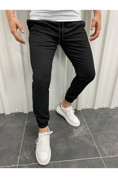jokercollection Men's Black Rubber Leg Jogger Pants
