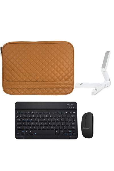 Microcase Samsung Tab Active Pro SM-T547 Kapitone Tablet Çanta+Bluetooth Klavye+MouseTablet Standı AL8123