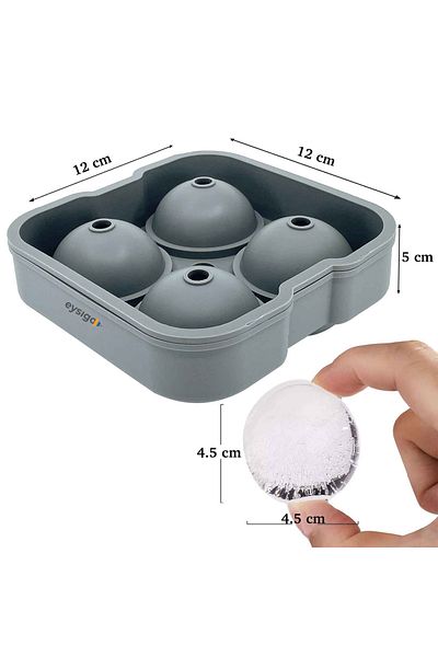 Eysigo Large Size Silicone 4-Piece Ball Ice Mold, Gray