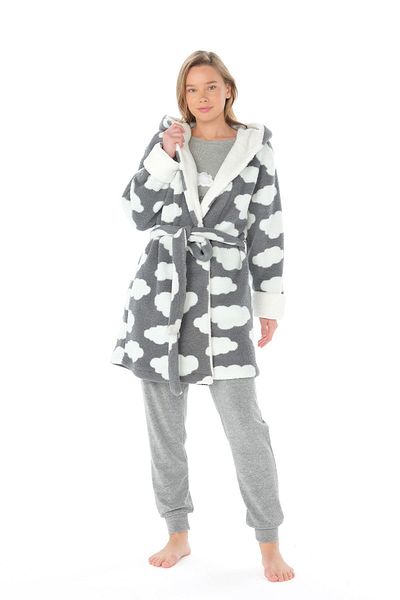 Feyza Women's Cloud Fleece 3-Piece Gray Pajama Set C4T9N6O4