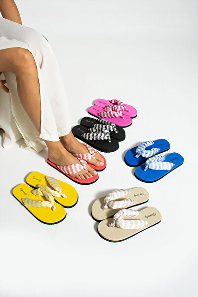 Bermody Bella Pembe Şifon Puf Kumaş Parmak Arası Acıtmaz Plaj Terliği