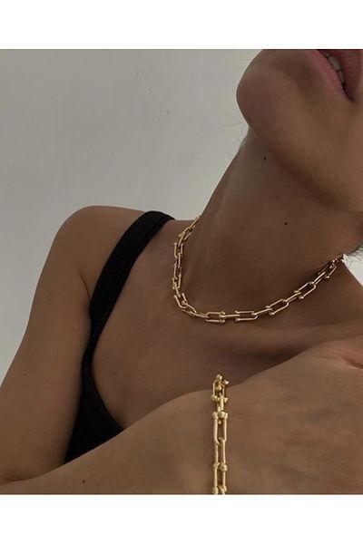 RM Bijuteri Gold Tiffany Necklace Bracelet Set of 2 Combination