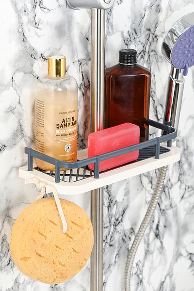 Carat Home Πρακτικό πλαστικό χωρίς βίδες Organizer μπάνιου Σαπουνάδα - Μπορεί να εγκατασταθεί κεφαλή ντους - Χρήσιμο