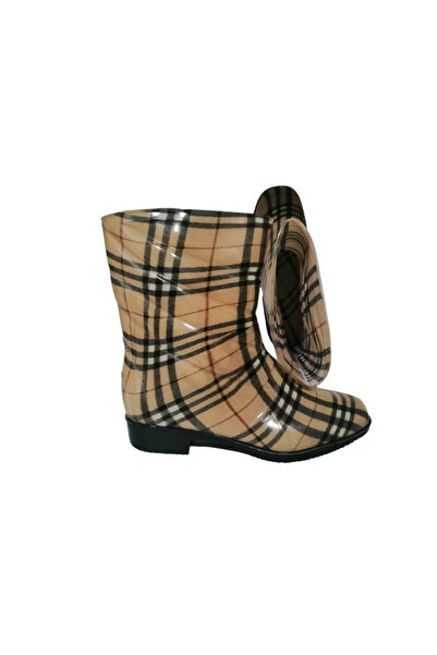 Gülsoy Ανοιχτό καφέ καρό γυναικείες μπότες βροχής με εξαιρετικά ελαφριά αντιολισθητική σόλα