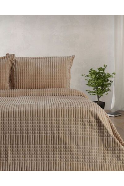ebruceyizevi Merinos Modern Line 3 Piece Blanket Set - Cream (Boxed Dowry)