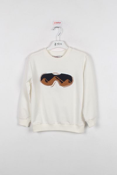 incity Kids Boy Glasses Embroidered Detailed Ecru Sweatshirt