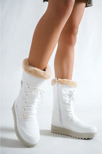 İncim ® |   Cizme de damă și copii din shearling cu talpă termică anti-alunecare Srezo White Daily