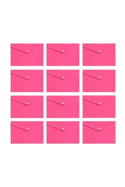 Umix Snap Fastener A4 Envelope File Neon Pink 12 Pieces