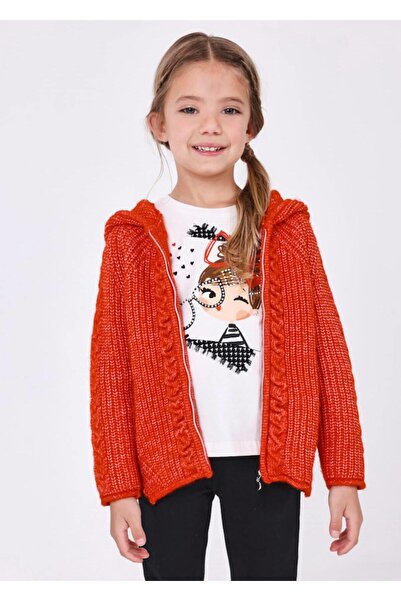 MAYORAL 2-9 Yaş Kız Çocuk Kapşonlu Örme Hırka Turuncu