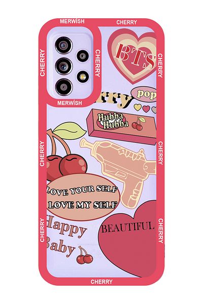 Merwish Samsung Galaxy A13 Compatible Luxury 2mm Camera Protected Cherry Patterned Silicone Case