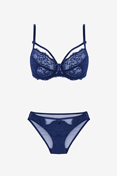 AYYILDIZ Women's Navy Blue, Bra Panties Set