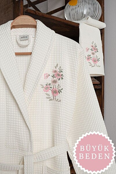 Arliva Home RUBY BÜYÜK BEDEN PIKE BORNOZ SETI KREM XL