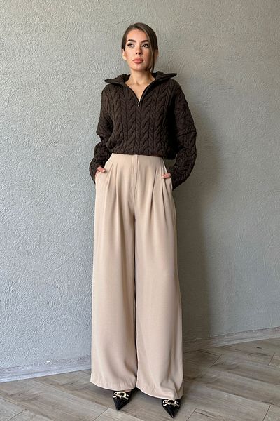Seda Yalçın Atelier Beige Elastic Waist Detailed Palazzo Trousers