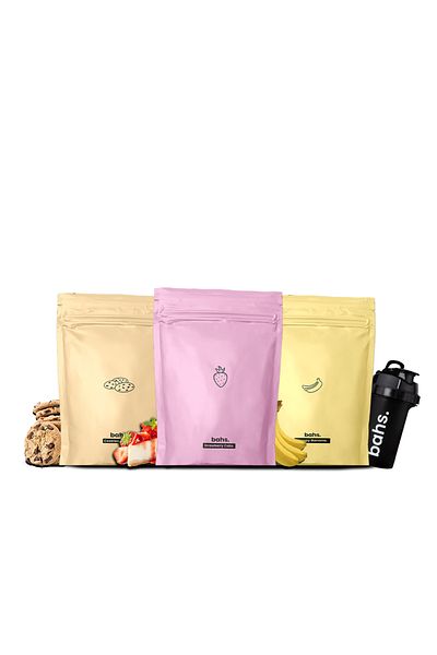 bahs. X3 Food Powder - Cookies Dream High Waist Cut - Strawberry Cake and Happy Banana - Complete Shaker