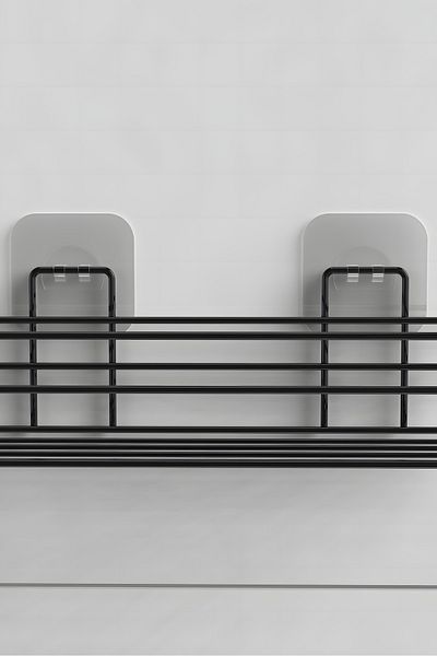 KARTEYA Adhesive Bathroom Shelf Matte Black Bathroom Shampoo Holder Shower Cabin Shower Hanger Set of 2