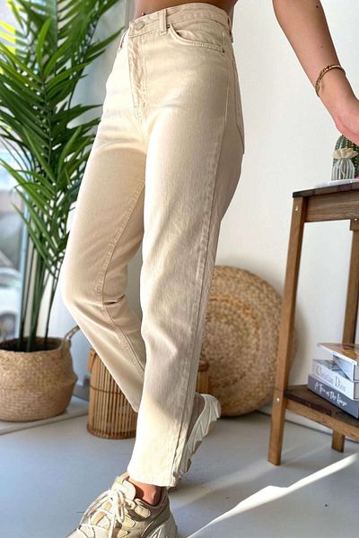 ByCukurovaFrango Monera High Waist Ecru Lycra Mom Jeans Stretch Jeans (Buy 1 Size Larger)