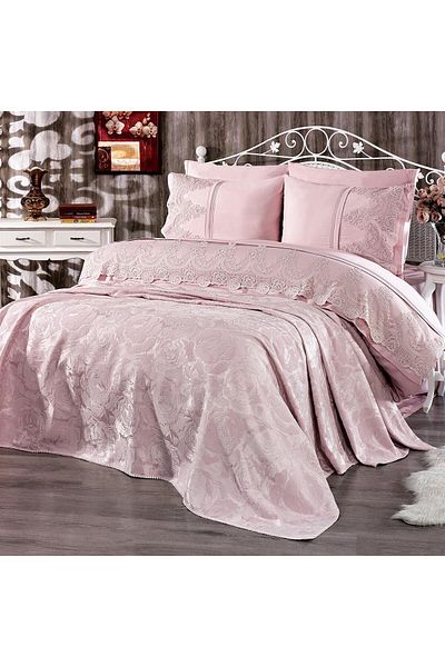 KÜBRAHOME'S Arin Lace Duvet Cover Set + Jacquard Pique 7 Piece Set
