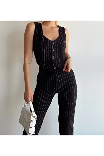 MST CLOTHİNG Γυναικείο ριγέ γιλέκο με κουμπιά