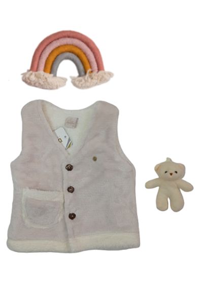 Dandini Buttoned Fleece Unusex Baby & Kids Teddy Bear Gift Soft Plush Vest Ecru