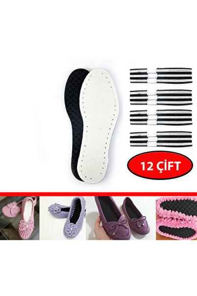 AiryFooT Beyaz 12 Çift Hobi Örgü Panduf Patik Tabanı Kaydırmaz -Eva-Yün Keçe ...