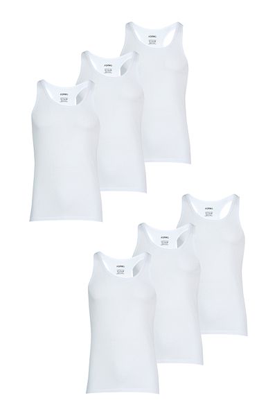 FORMO 6-Piece Men's White Rib Cotton Athlete Cross Athlete