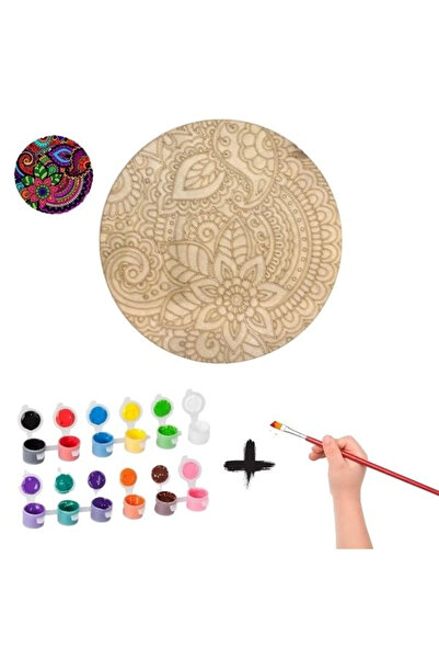 Mandalart Fabric Doodle Büyük Boy Ahşap Mandala Boyama Seti, 50 cm, 12 Renk A...