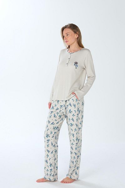 Feyza Women's Plus Size Long Sleeve Blue Pajamas Set C4T9N3O7