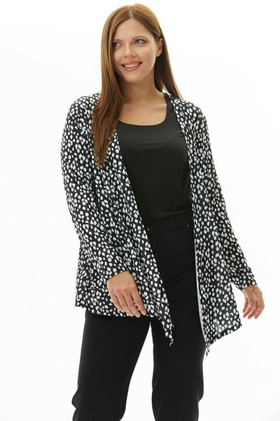 Selen Giyim Large Size Polka Dot Front Flowing Combed Cotton Cardigan