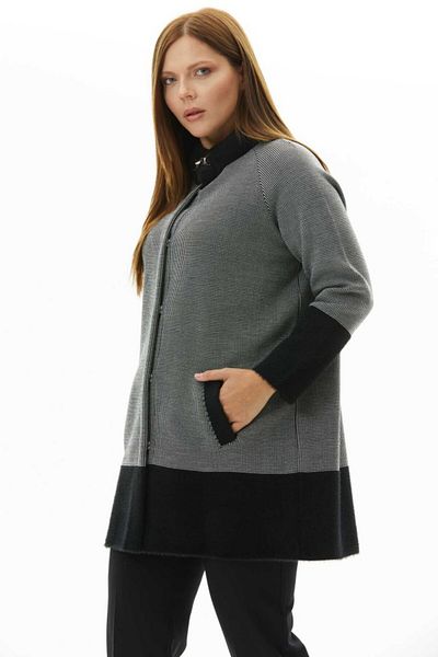 Selen Giyim Front Zippered Stand Collar Patterned Knitwear Cardigan