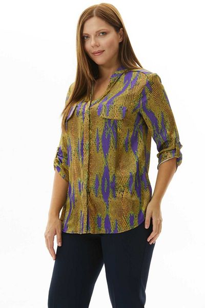 Selen Giyim Plus Size Prevailing Collar Python Pattern Blouse