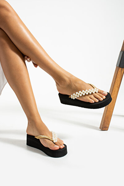 Bermody Sabrina Platform Gold Bead Flip Flops Papuci de plajă fără durere Fli...