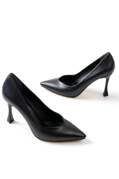 MASSOLE Black Stiletto Women's Heeled Shoes V Model New Season Style Heel Stylish Comfortable Original Brand