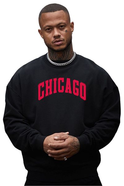BENROMA Unisex Red Chicago Printed Crew Neck Sweat
