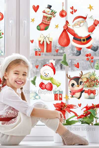 Sticker Ekspres Новорічна радість Набір наклейок на скляні двері та стіни до ...