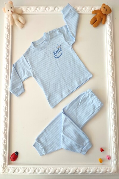 dubi baby طقم أطفال مكون من قطعتين باللون الأزرق للأطفال الرضع مع قفل على الك...